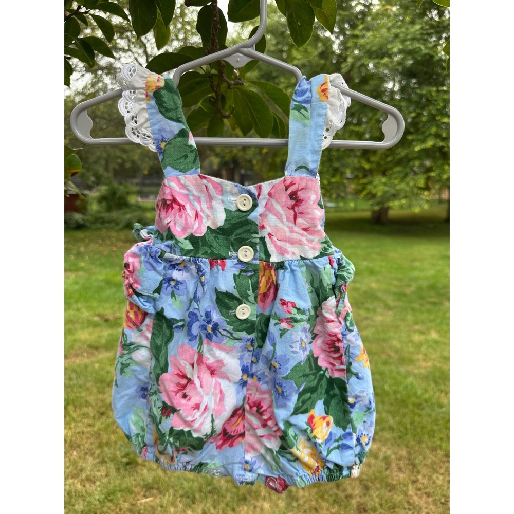 VTG 90S Anne Savoy | Floral Sun Bubble Romper‎ | 100% Cotton | 6-9M